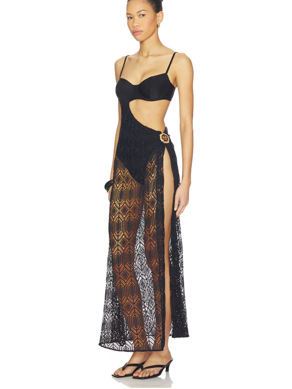 Patbo Midnight Pearl Mesh Beach Dress In Black